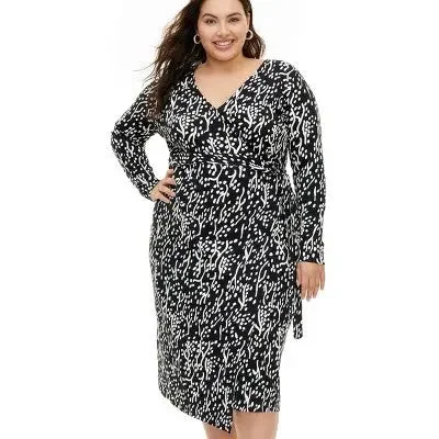 Diane von Furstenberg Women's Midi Wrap Dress Deep V-Neck Long Sleeve Fashion Forward