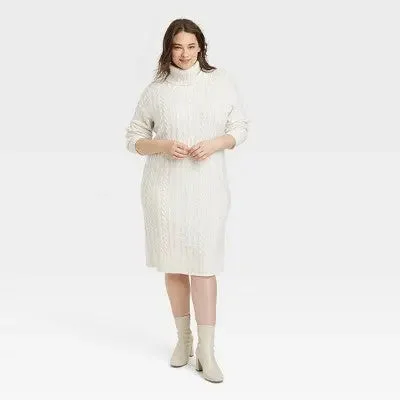 A New Day Women's Turtleneck Long Sleeve Winter Midi Sweater Dress Big Savings