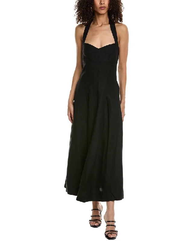 Nicholas Lulu Halter Linen-Blend Maxi Dress Chic Styles