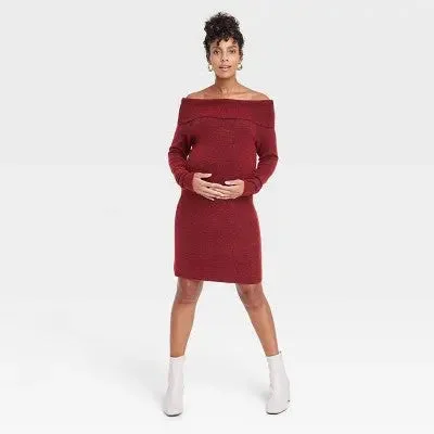 Open Box - Isabel Maternity Women's Off The Shoulder Maternity Sweater Dress Seasonal Style Discounts