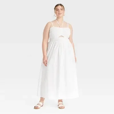 Open Box - Women's Smocked Cut-Out Maxi Sundress - Universal Thread White XXL Exquisite Women's Wear Sale