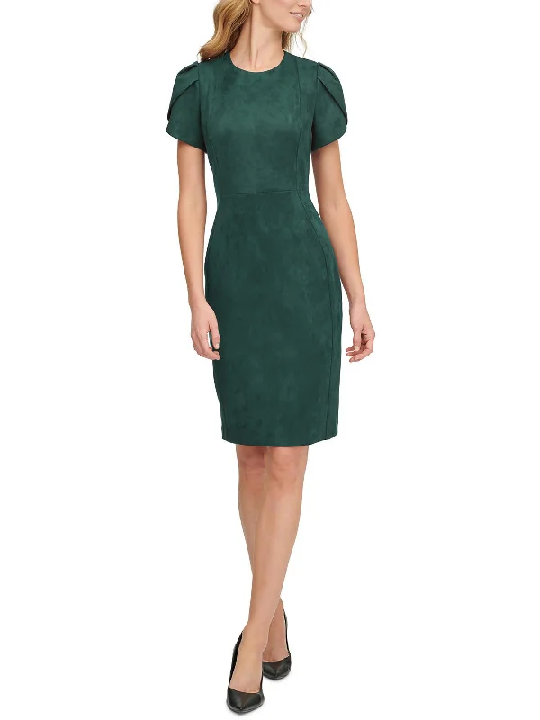 Petites Womens Faux Suede Sheath Dress Flash Sale