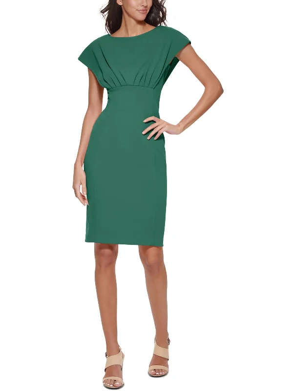 Petites Womens Pleated Polyester Sheath Dress Flash Sale Starts