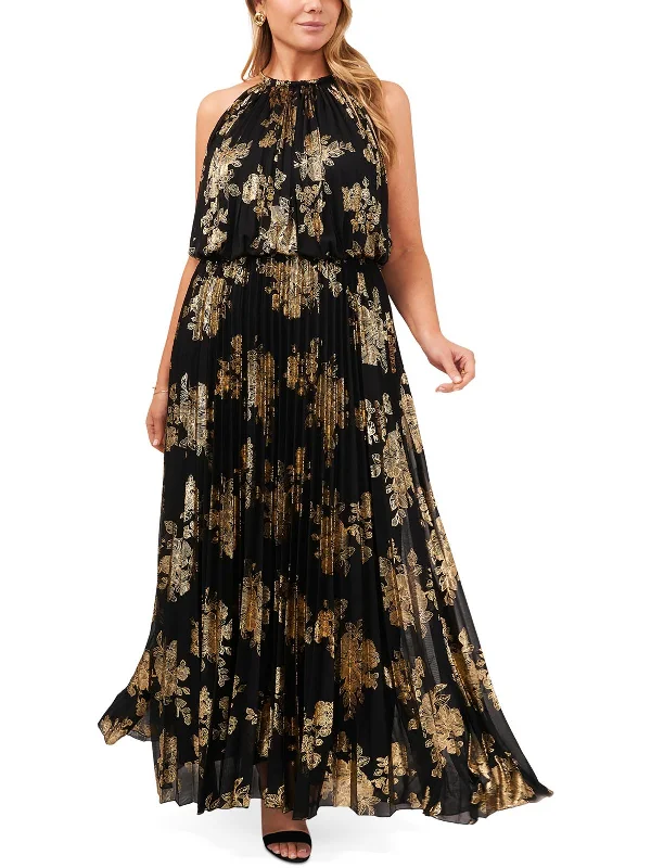 Plus Womens Halter Metallic Maxi Dress First Order Discount