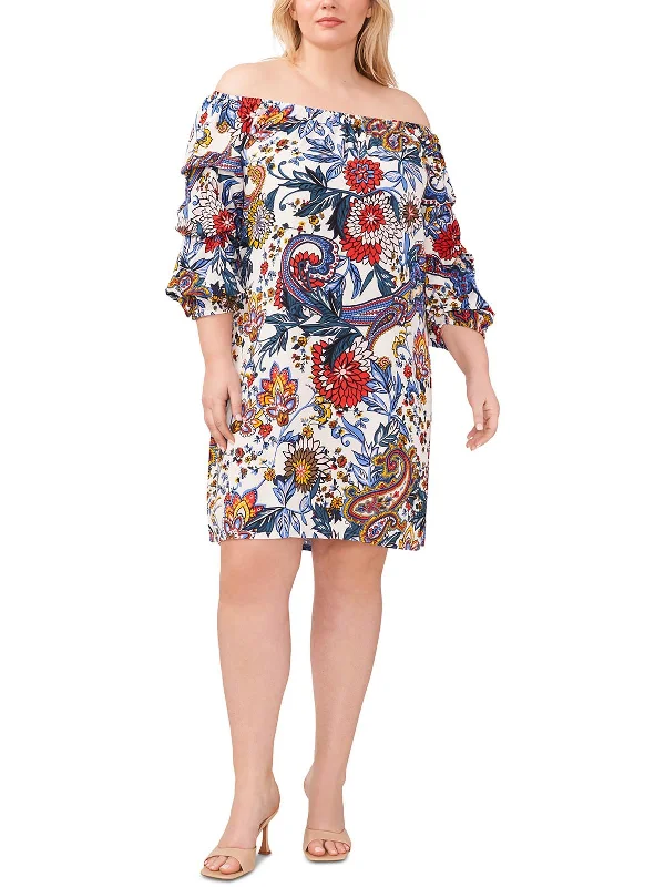 Plus Womens Printed Rayon Shift Dress High End Women's Wear