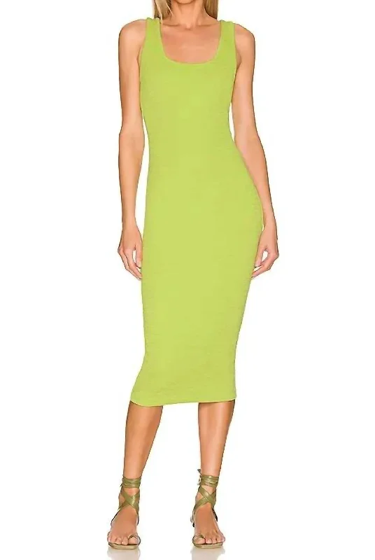 Puckered Knit Dress In Lime Odd Size Clearance Sale