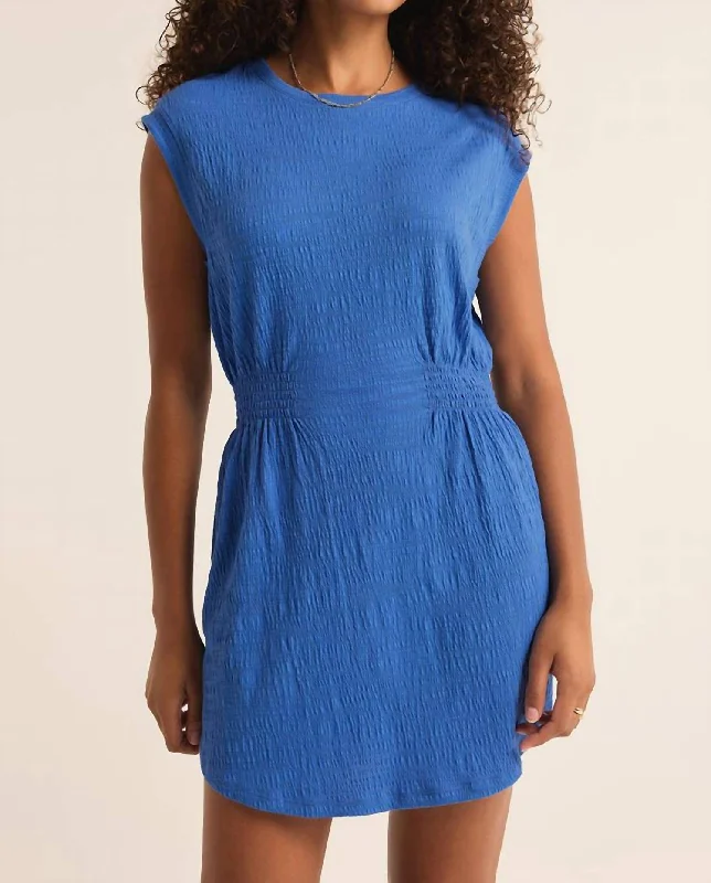 Rowan Textured Dress In Blue Wave Save Big