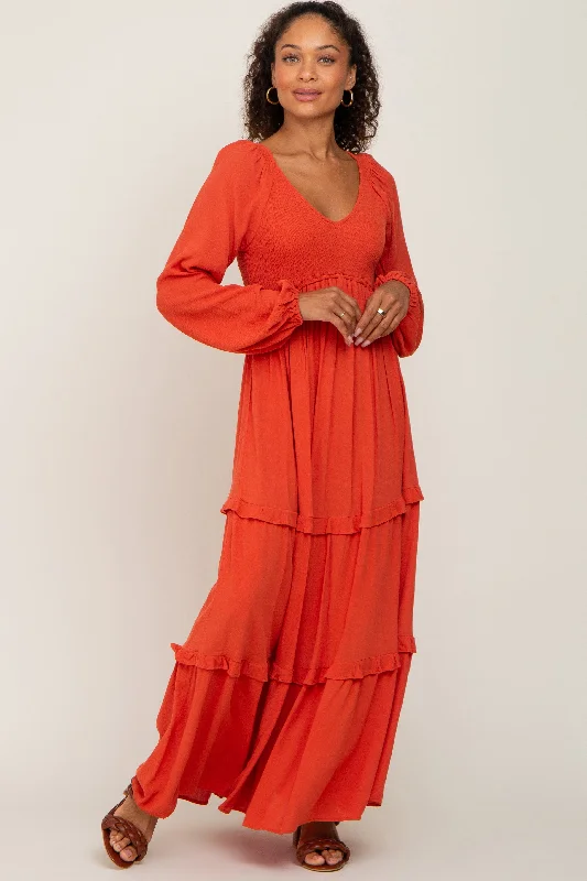 Rust Smocked Tiered Midi Dress Style Without Limits