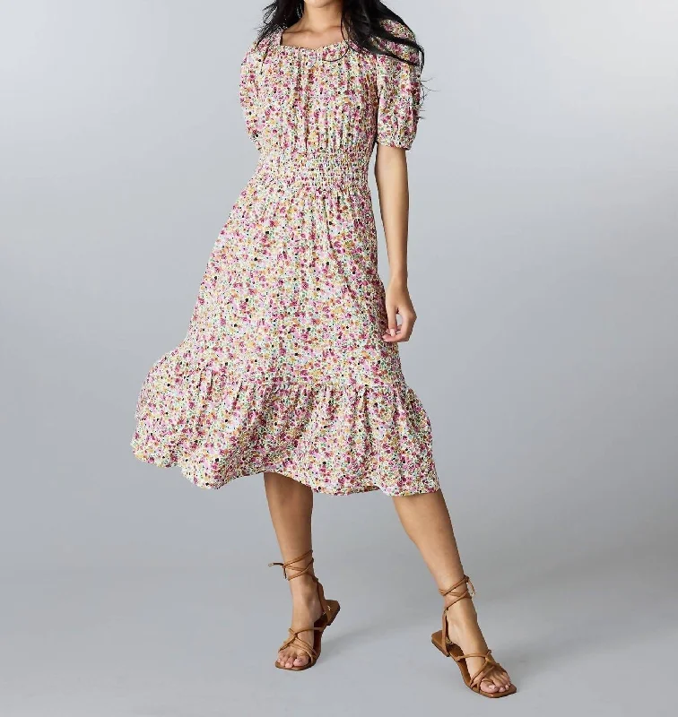 Sweetheart Smocked Dress In Floral Pink Travel Essentials