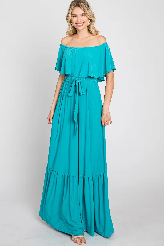 Turquoise Off Shoulder Maxi Dress Exclusive Sale