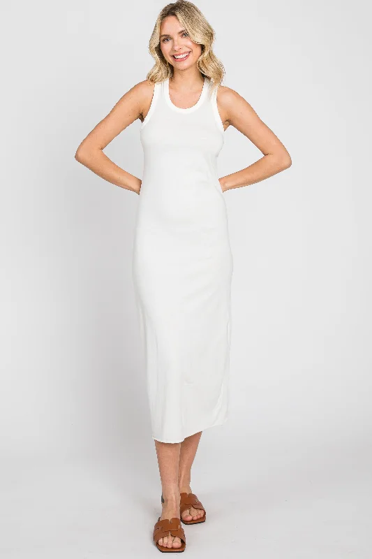 White Racerback Fitted Midi Dress Hot Brand Discounts