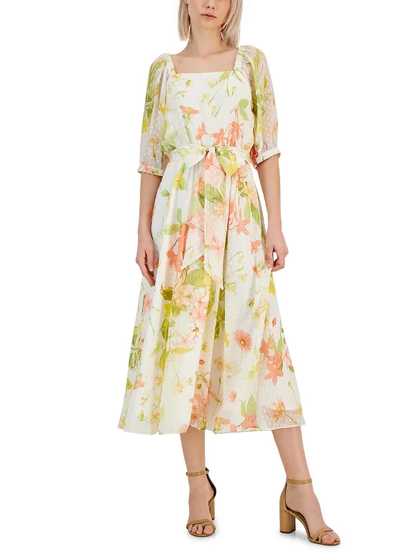 Womens Floral Print Chiffon Midi Dress Cool Prices