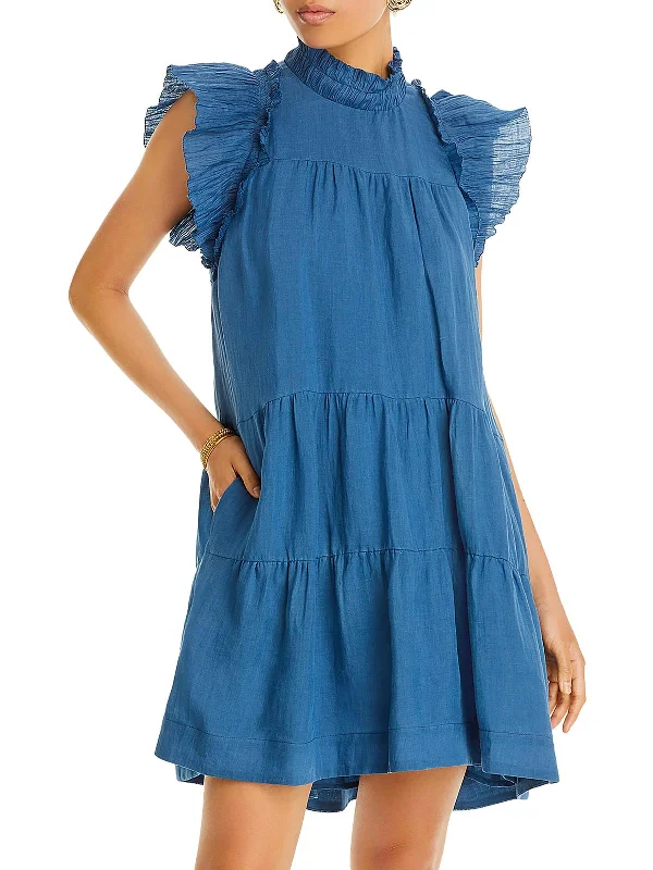 Womens Mini Ruffled Shift Dress Odd Size Clearance Sale