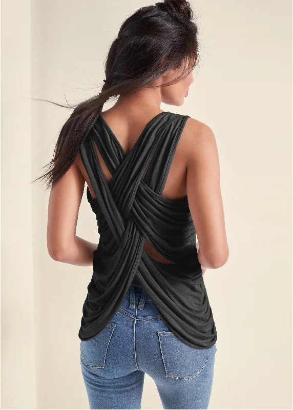 Crisscross Detail Top - Black Limited Time Special Offer