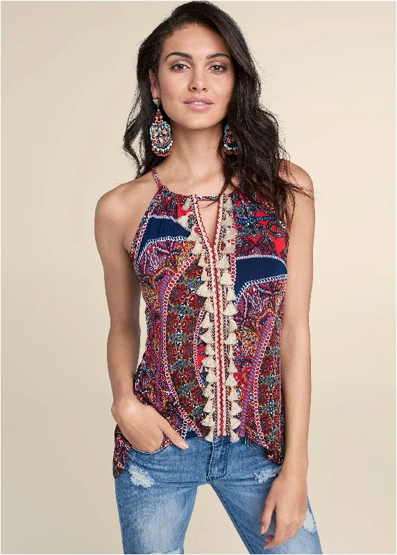 Paisley Print Tassel Top - Red Multi Sale Event, Prices Rock