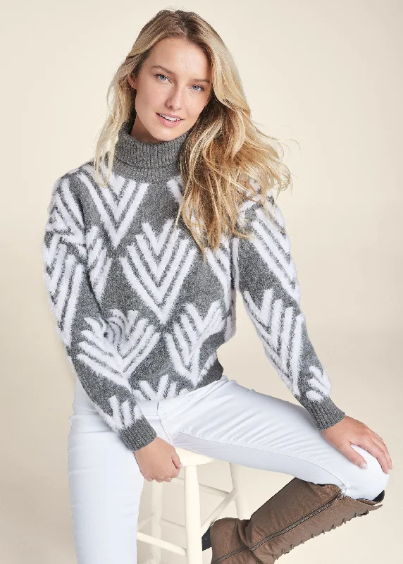 Printed Eyelash Turtleneck Sweater - Grey Multi Fashion Sale