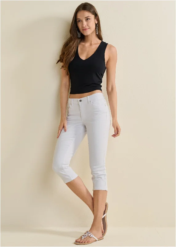 Cindy Capri Jeans - White Athleisure Wear Promotion