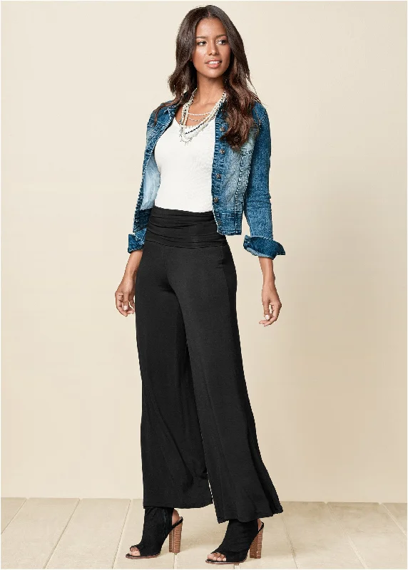 Easy Foldover Pants - Black Coastal Beach - Inspired Style