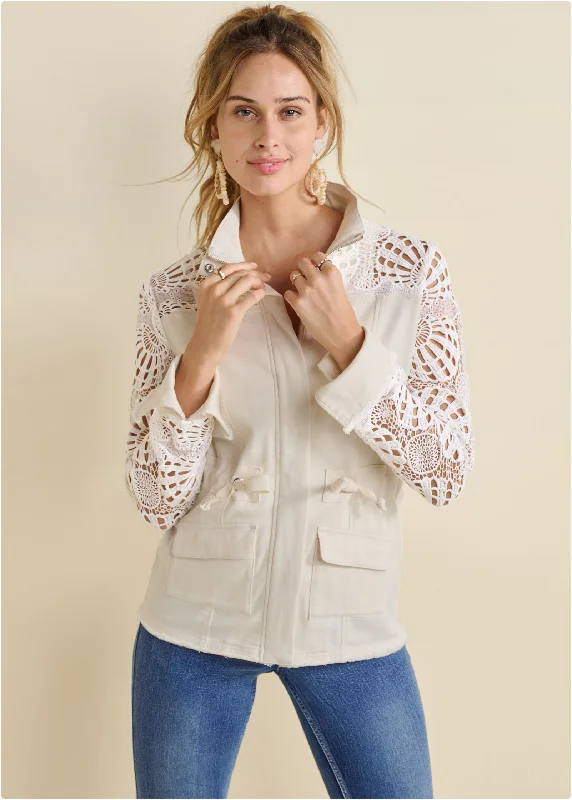 Crochet Sleeve Utility Jacket  - Off White High End Designer Brands Discount