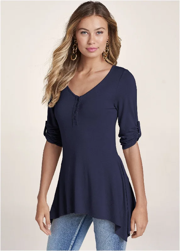 Henley High-Low Top - Navy Today Only