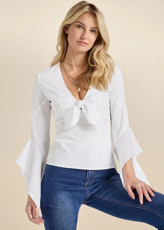 Front-Tie Blouse  - White Everyday Wear