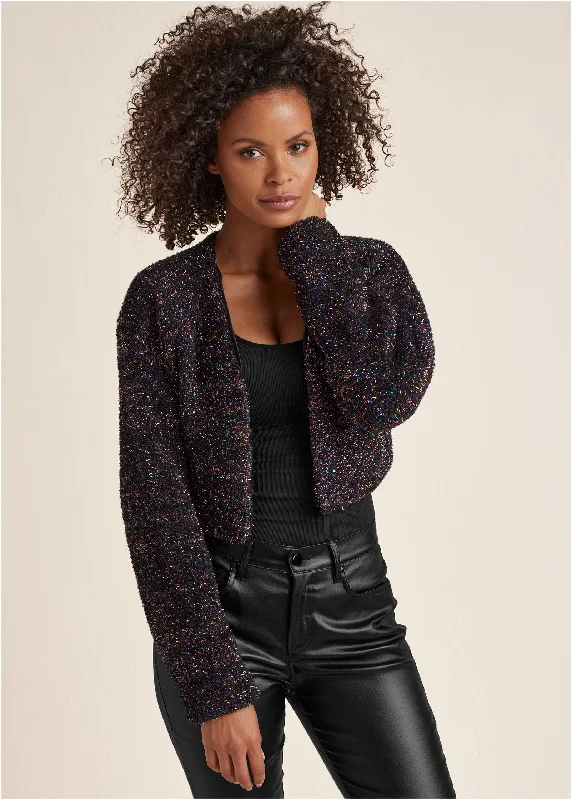 Lurex Cropped Cardigan - Black Multi Refined Look