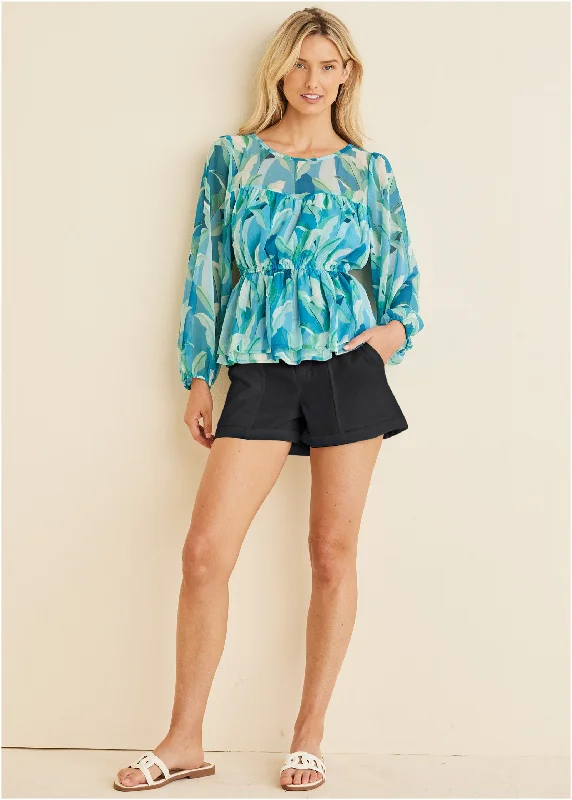 Relaxed Twill Shorts - Black Casual Chic Clothing