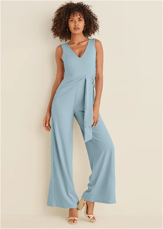 Wide Leg Jumpsuit - Light Blue Polished Finish