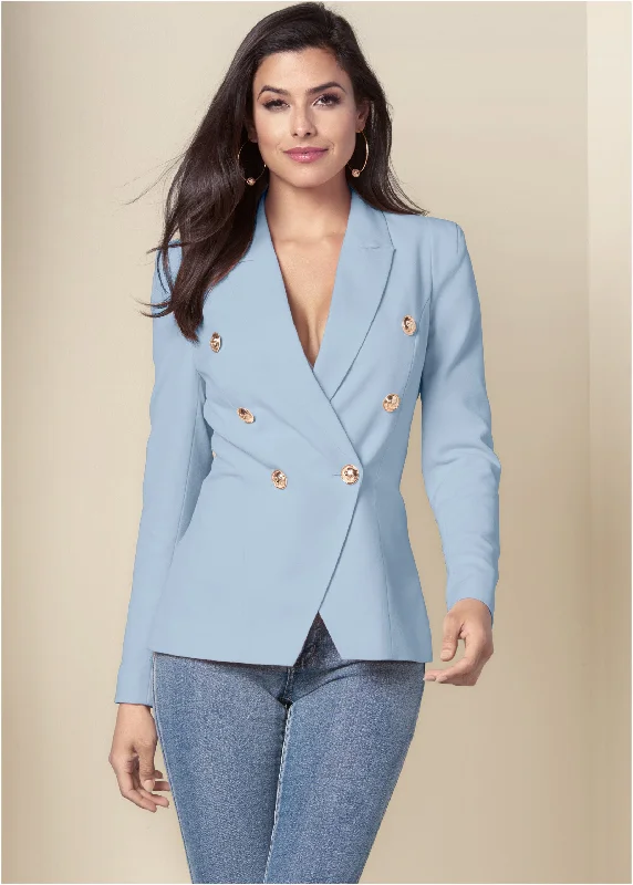 Double Breasted Blazer - Light Blue Discount Extravaganza