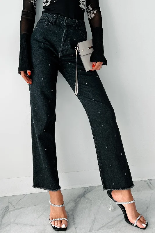 Always Relevant Embellished Straight Leg Jeans (Washed Black) Hot Sale