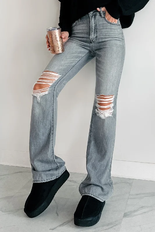 Belmont High Rise Distressed Flare Jeans (Grey) Absurdly Cheap Sale