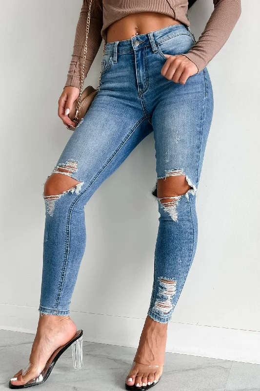 Denver Mid-Rise Distressed Skinny Jeans (Medium Denim) End Of Season Sale