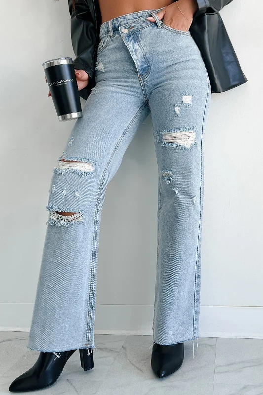 Elgin High Rise Cross-Waist Straight Leg Jeans (Light) Sustainable Fashion Extravaganza