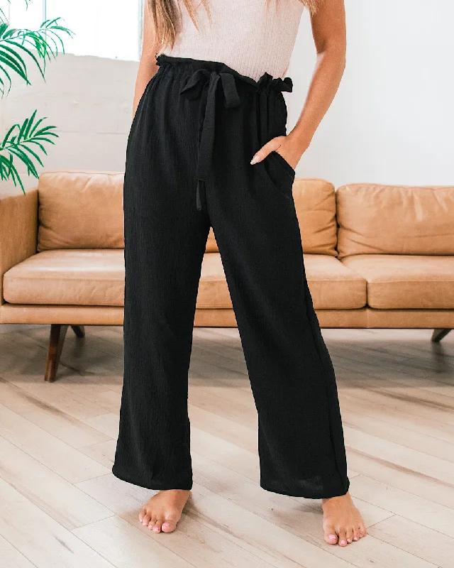 Ellen Black Paperbag Waist Pants Trendy Women's Wear