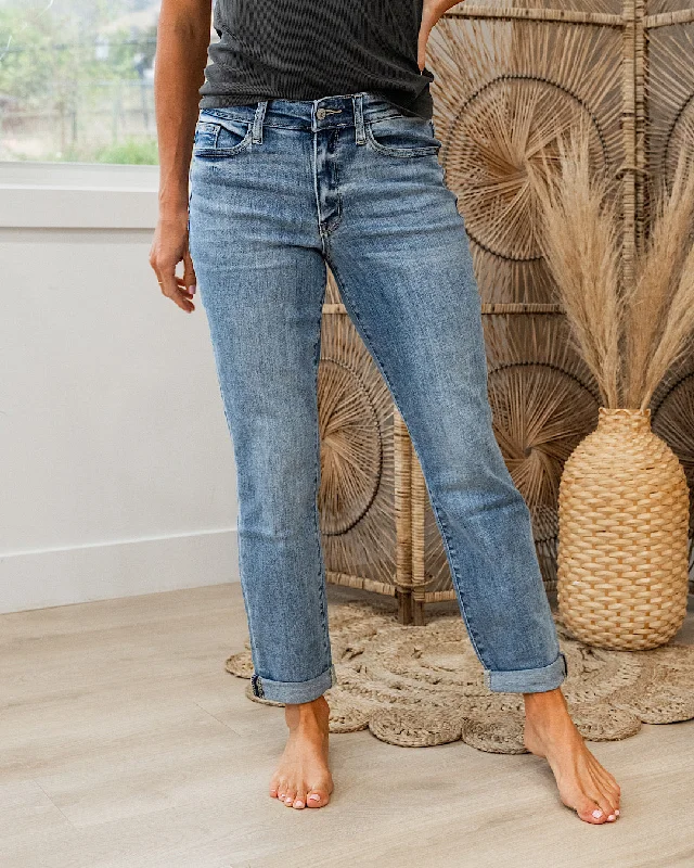 Judy Blue Evalina Roll Hem Boyfriend Jeans Refined Look