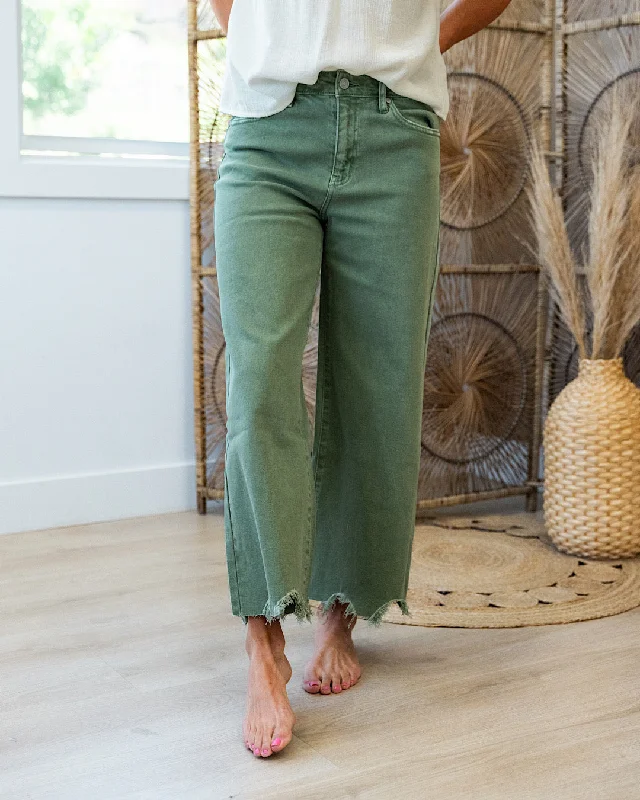 KanCan Shannon Non Distressed Wide Leg Crop Jeans - Olive Nordic Minimalist Home Look